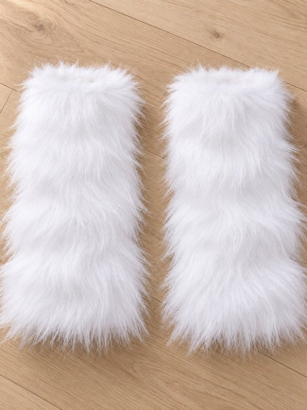 White fluffy faux fur leg warmers - long shaggy boot covers y2k rave